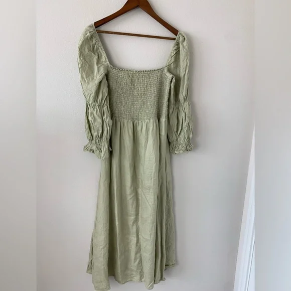 Reformation | Dresses | Reformation Linen Square Neck Sage Maxi Dress Slit  Leg Dress | Poshmark
